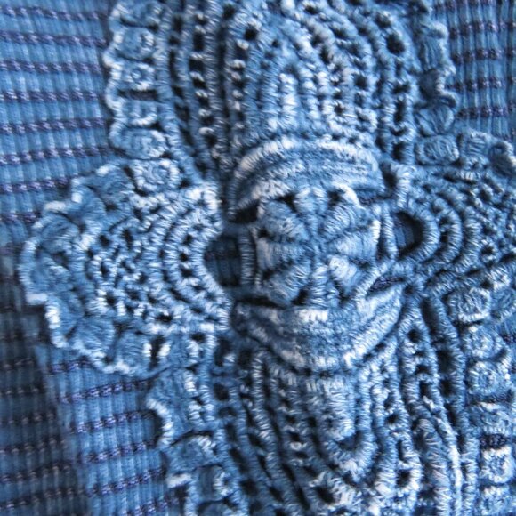 ABLE Distressed Blue Waffle Knit Crochet Cuff Swing Dress Boho Casual - Size S - Picture 12 of 15